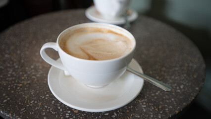 Coppuccino drink coffee cup art salep, top view and cappuccino