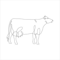 Cow in continuous line art drawing style. Continuous line drawing of cattle. Cow in abstract and minimalist linear icon. Vector illustration
