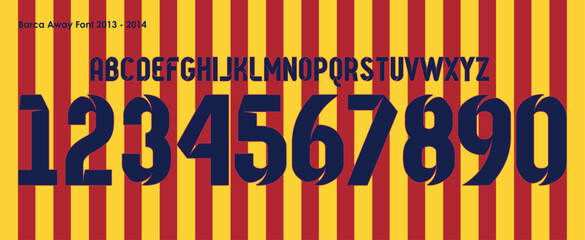 font vector team 2013 kit sport style font. football style font with lines and points inside. messi. Barcelona font. sports style letters and numbers for soccer team