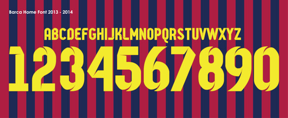 font vector team 2013 kit sport style font. football style font with lines and points inside. messi. Barcelona font. sports style letters and numbers for soccer team
