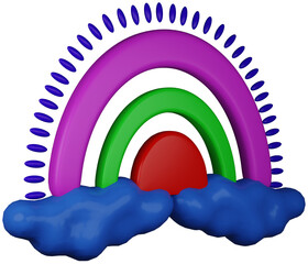 3D illustration render rainbow in clouds toy multicolored on transparent background