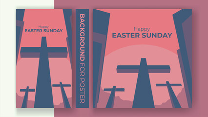 easter scene illustration, christian easter, dramatic sunrise scene, vector illustration, with text easter sunday