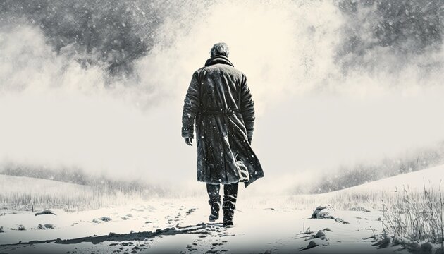 person walking in the snow Generative Ai