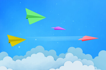 Group paper plane on 3d illustration