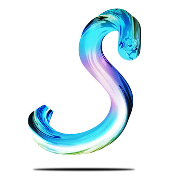 Glass effect letter s chrome colorful character transparent