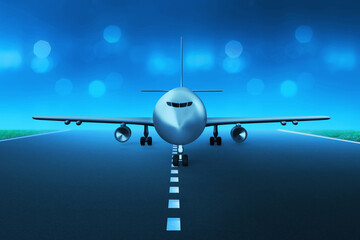 Naklejka na ściany i meble Airplane taking off night on 3d illustration