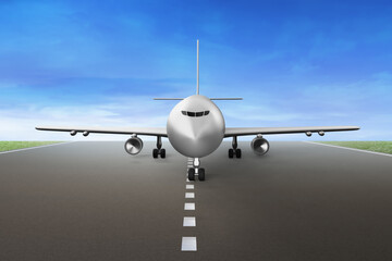 Fototapeta na wymiar Airplane on airport runway 3d illustration