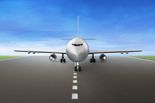 Airplane on airport runway 3d illustration