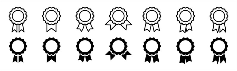 Winning award or winning prize icons. winning award, prize, medal, badge, prize, achievement, seal, quality, certified medal symbol. badge with ribbons signs, vector illustration