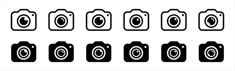 photo camera icon set. camera in flat, line style symbol. photography camera line art signs, vector illustration