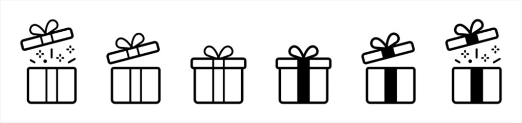 Gift box icon. Gift wrapping symbol. Surprising gift box signs, vector illustration - obrazy, fototapety, plakaty