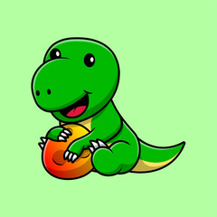 Cute Dinosaur Cartoon Vector Icon Illustration. Animal Nature Icon Concept Isolated Premium Vector. Flat Cartoon Style