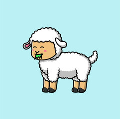 Cute Sheep Cartoon Vector Icon Illustration. Animal Nature Icon Concept Isolated Premium Vector. Flat Cartoon Style