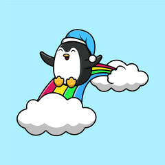 Cute Penguin Cartoon Vector Icon Illustration. Animal Nature Icon Concept Isolated Premium Vector. Flat Cartoon Style