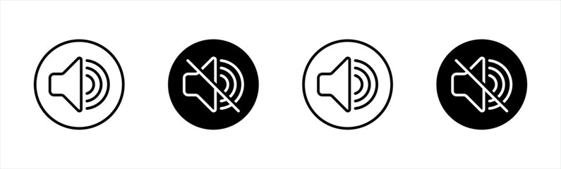 Speaker icon. loudspeaker symbol. speaker on and off sign. audio and video speaker volume level for apps and websites