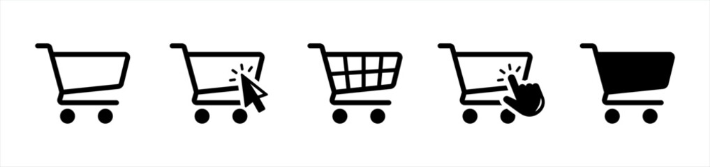 Shopping cart icons. shop and sale symbol. flat shape trolley web store button. online shopping, e-commerce shopping sign, vector illustration © Evolvect