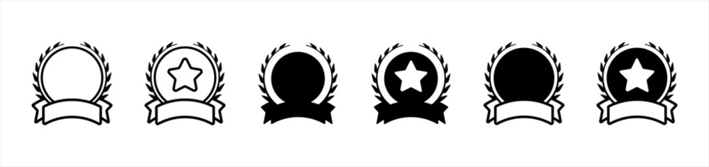 Award icon. badge with ribbons symbol. winning, prize, medal or badge signs, vector illustration