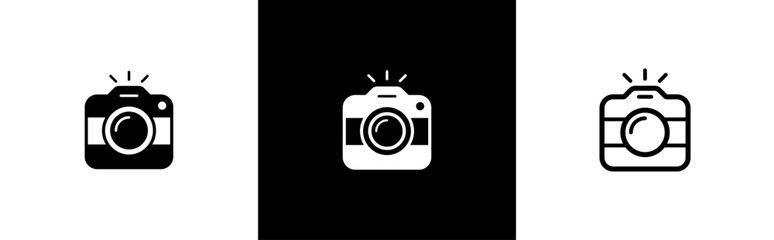 photo camera icon set. camera in flat, line style symbol. photography camera line art signs, vector illustration