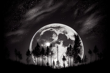 Obraz na płótnie Canvas Big moon in the starry sky. Generative AI.