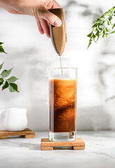 making coffee frappe with ice