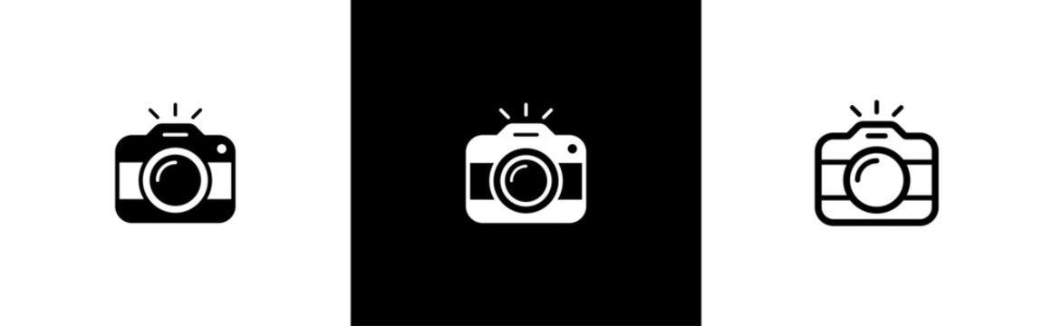 Camera icon set. photo camera in flat style symbol. photography camera line art signs, vector illustration