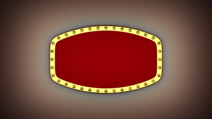 Red frame gold border light retro advertising sign. 3d rendering