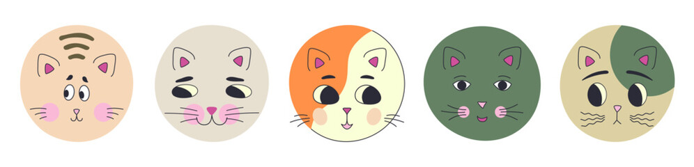 Funny cat face, abstract personage, mascot design, funny face, cute icon.