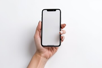This top-view image shows a smartphone being held in a hand, with a striking white screen that displays no image or text