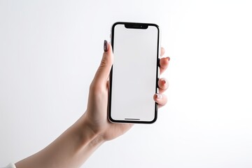 This is a top-down view of a smartphone held in someone's hand, with a pristine white screen that seems to glow against the dark background.