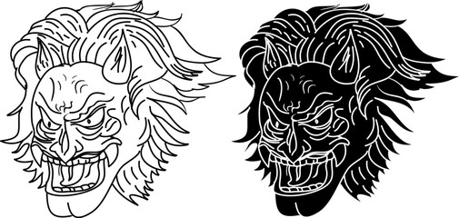 Hanya Demon mask Japanese style and design for tattoo.