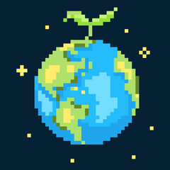 Fototapeta premium Pixel art Earth day cute planet