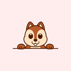 Cute Peeking Squirrel Vector Illustration