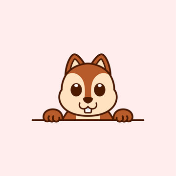 Cute Peeking Squirrel Vector Illustration