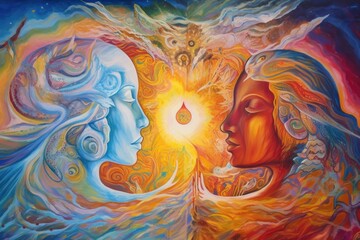 The divine connection. Understanding our relationship to god. Oil Painting. Generative AI