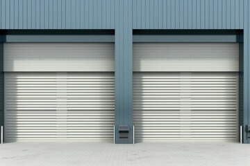 Factory industrial structure. Roller doors, roller shutters provide protection. Generative AI