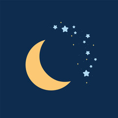 Naklejka na ściany i meble Moon and stars icon isolated. Flat design. Moon and star Icon isolated on white Background. Night symbol for your web site design, logo. Flat design. filled black symbol. Vector EPS 10.