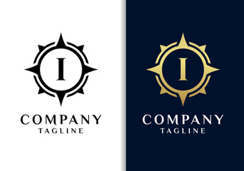 Letter I compass logo design vector image