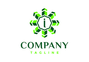 Green and green logo with the letter i in the middle
