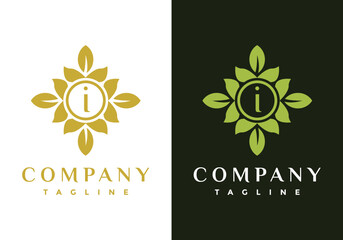 Fototapeta premium Letter I with leaf frame, suitable for the company's initial symbol.