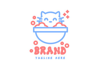 Logo design illustration of a cat taking a bath in a bathtub.
