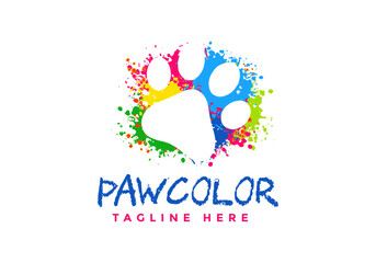 Paw logo with full color spilled paint background.