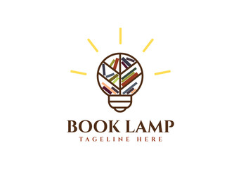Book lamp logo with a light bulb and a bookmark.