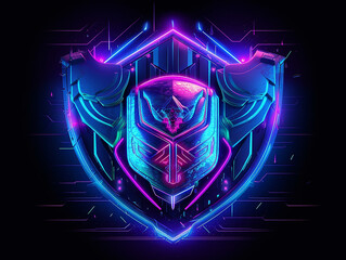 Fototapeta premium Concept of cyber security shield technology protecting data security and privacy. Neon - style illustration. Generative AI