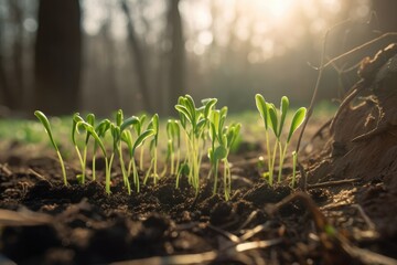 Green young plant sprout growing in the ground Generative AI