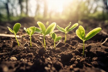 Fototapeta premium Green young plant sprout growing in the ground Generative AI