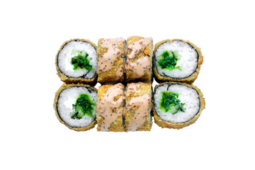 Sushi Rolls, Japanese foods, maki isolated background. Perfect for using in food commercial, menu, poster design. Top view