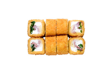 Sushi Rolls, Japanese foods, maki isolated background. Perfect for using in food commercial, menu, poster design. Top view
