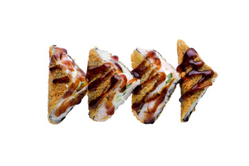 Sushi Rolls, Japanese foods, maki isolated background. Perfect for using in food commercial, menu, poster design. Top view