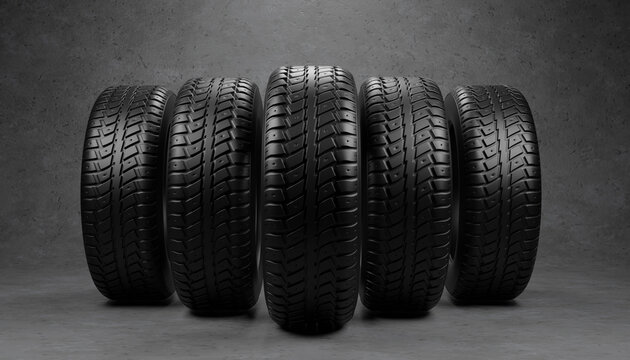 tire or tyre car wheel rubber on garage background. row tire or tyre car wheel rubber background. tire or tyre car wheel rubber 3d illustration render