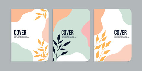 set of school book cover designs with hand drawn floral decorations. abstract retro botanical background. A4 size For notebooks, invitations, planners, brochures, books, catalogs